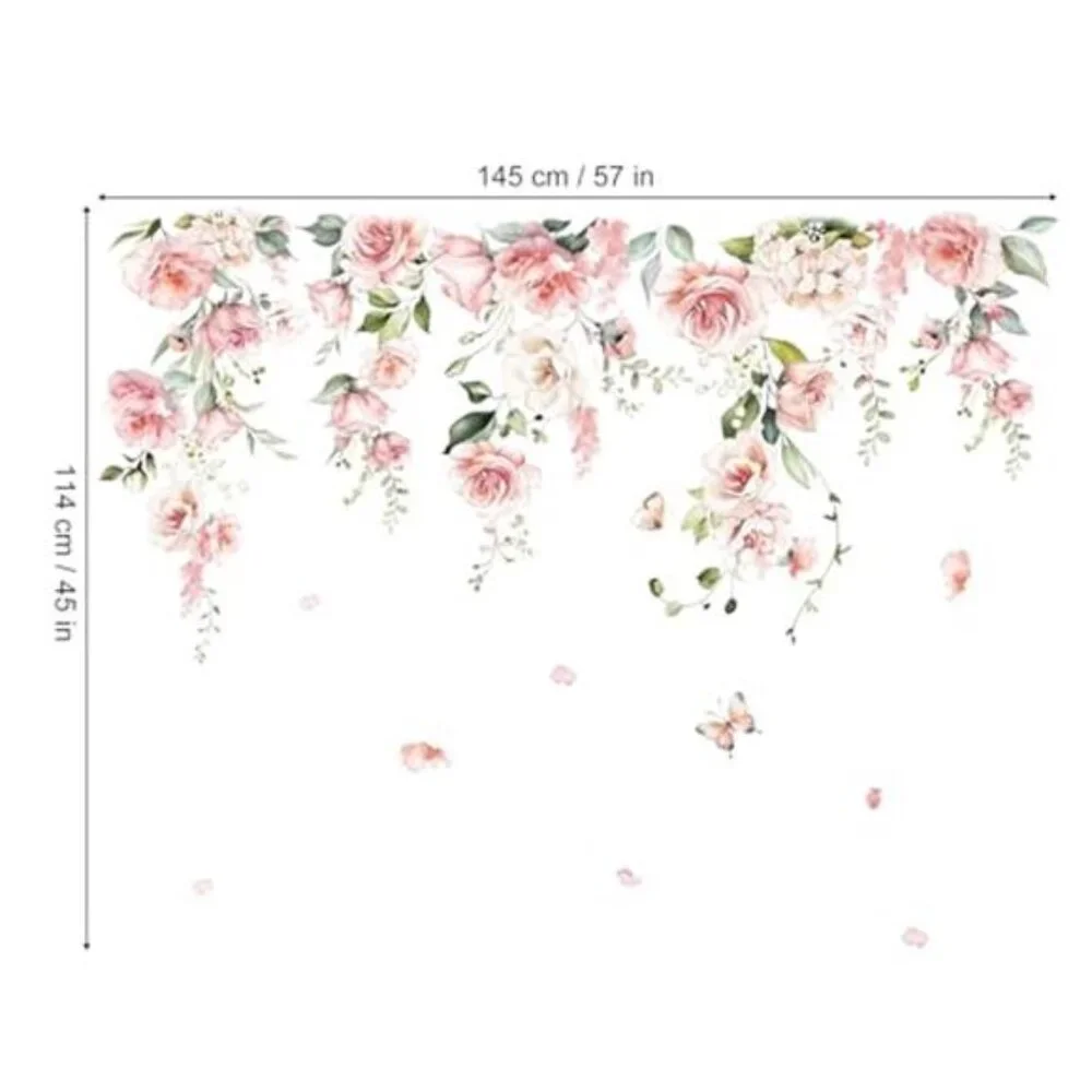 Large Pink Flower Wall Decals Vine Stickers Nursery Girls Bedroom Living Room